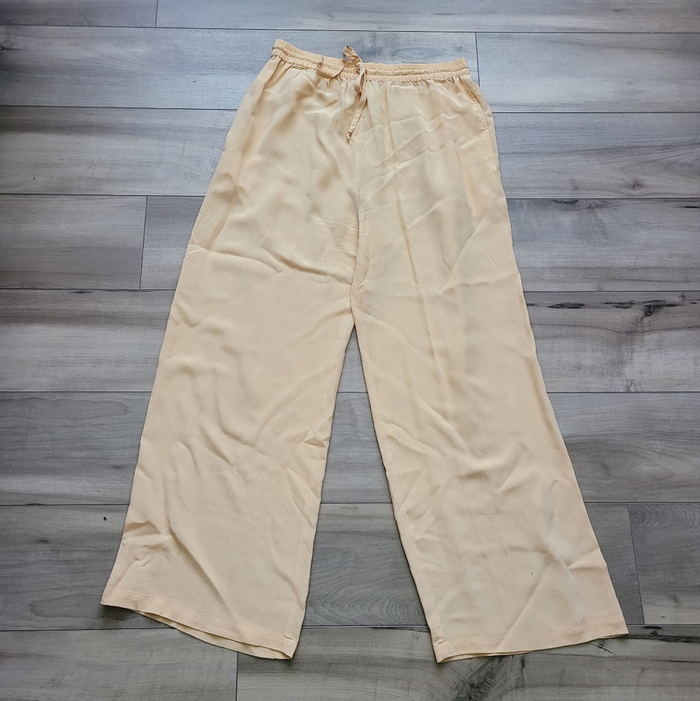 Marguerite Li Women's Peach Wide-Leg Silk Drawstring Pants